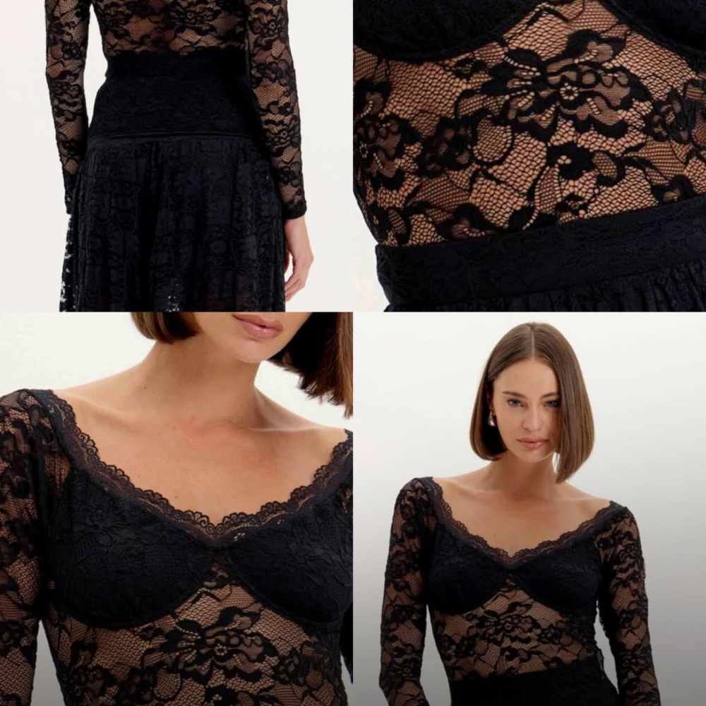 Elegant Black Lace Long Sleeve Bodysuit